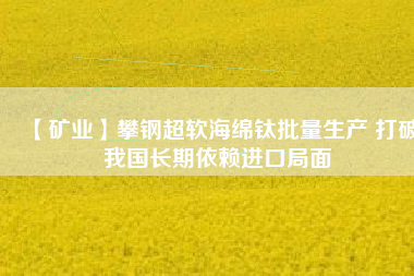 【礦業(yè)】攀鋼超軟海綿鈦批量生產(chǎn) 打破我國長(zhǎng)期依賴進(jìn)口局面