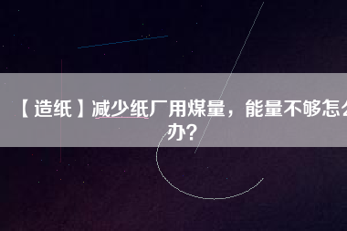 【造紙】減少紙廠用煤量，能量不夠怎么辦？