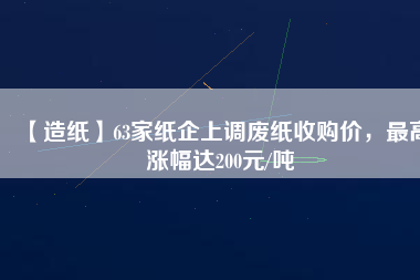 【造紙】63家紙企上調(diào)廢紙收購(gòu)價(jià)，最高漲幅達(dá)200元/噸